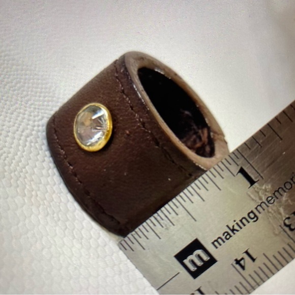 Vintage Leather Ring Wide Band with Crystals Sz 9 - Picture 6 of 6